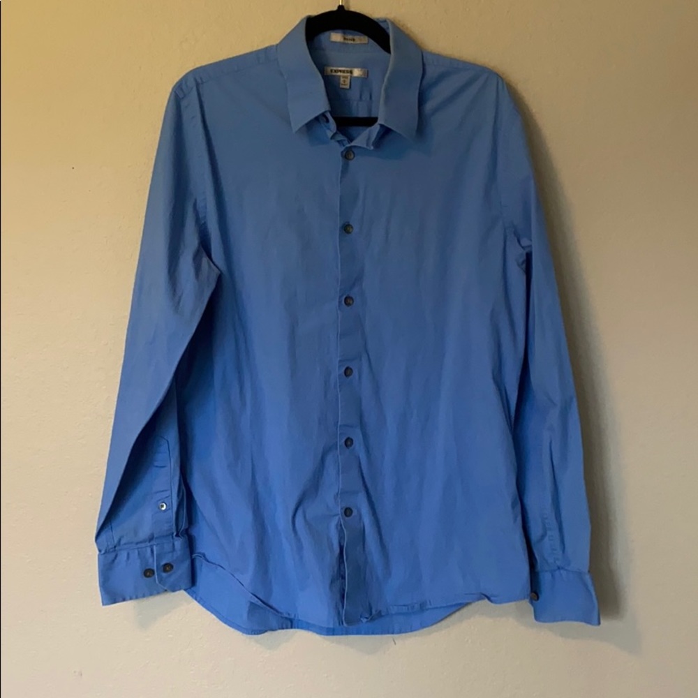 Express 1MX Button Down Dress Shirt - Blue